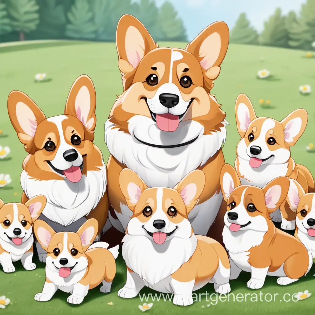Adorable-Corgi-Family-Mother-Corgi-with-7-Playful-Puppies