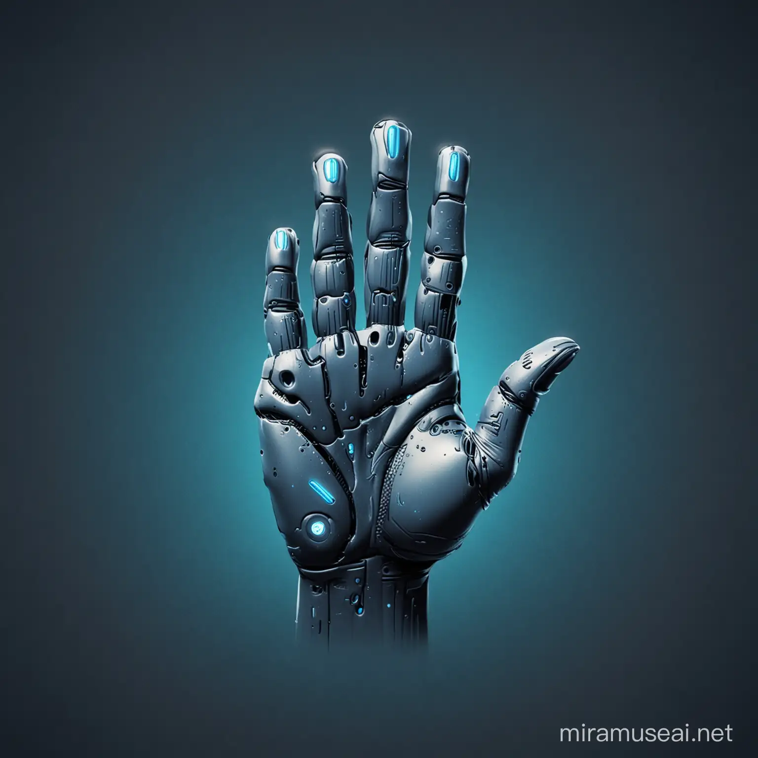a five-finger hand logo, with a blackish blue background, futuristic design