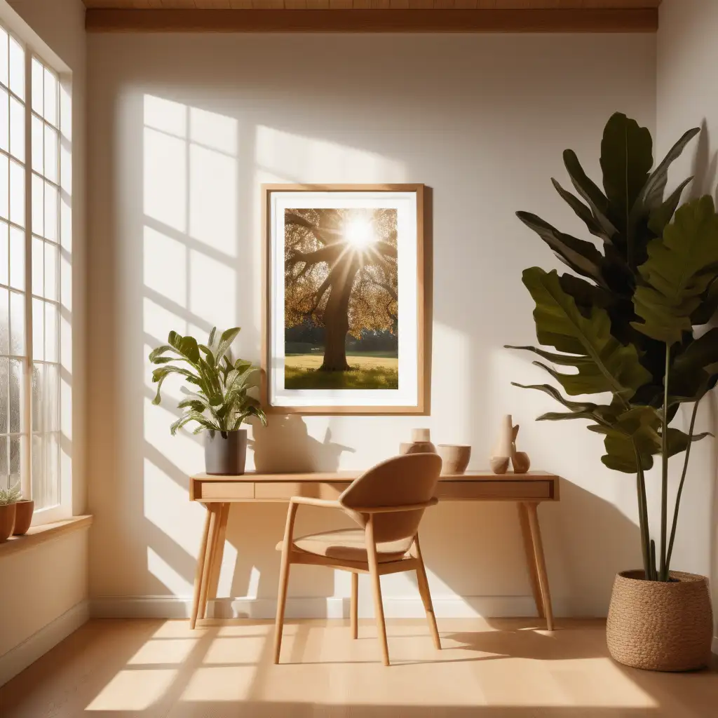 A4 Oak Frame in Sunlit Minimalist Interior Warmth and Natural Beauty