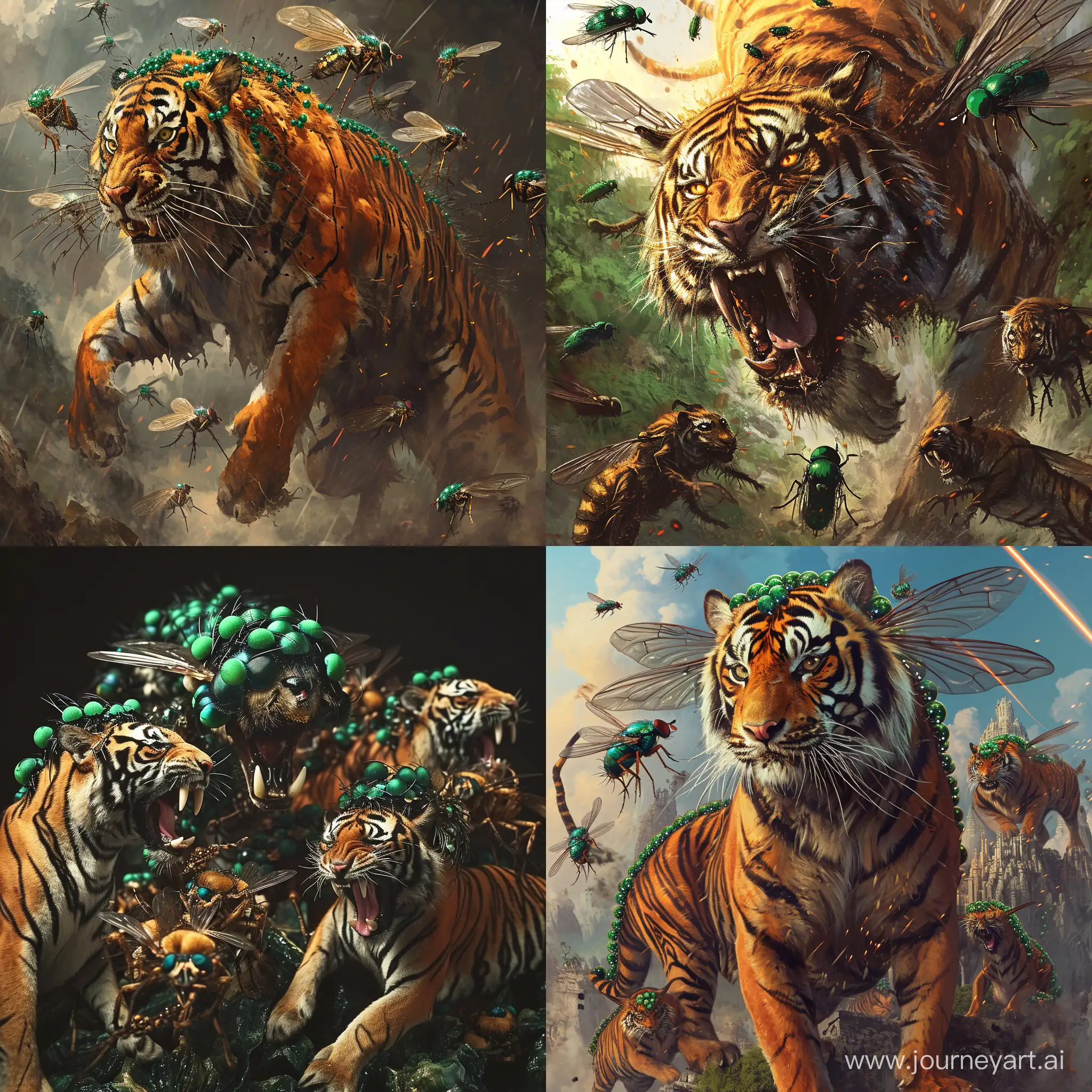 Majestic-Fusion-GreenHeaded-Flies-and-Tigers-in-Epic-Battle