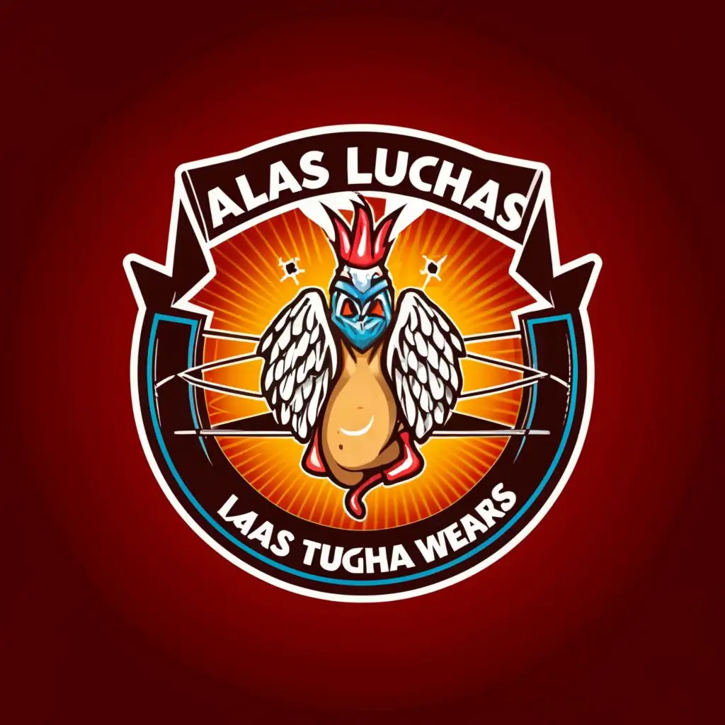LOGO-Design-For-Alas-Luchas-Bold-Chicken-Wing-Wrestler-Emblem-on-Wrestling-Ring