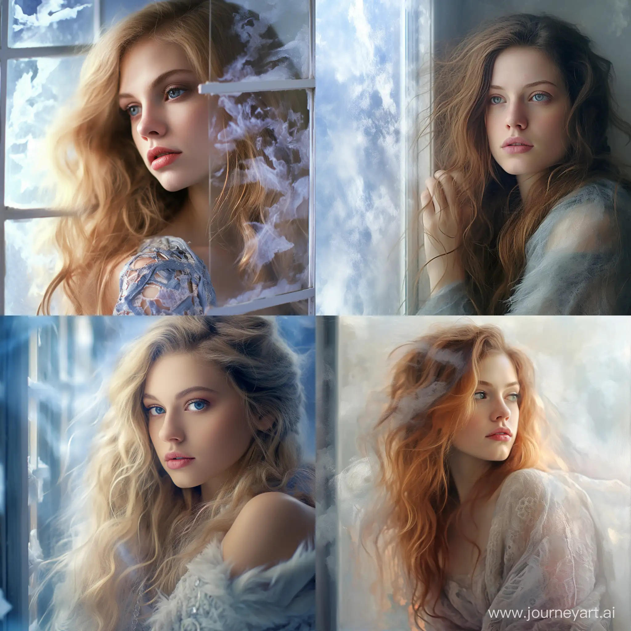 Dreamy-Young-Woman-Gazing-Through-Frosted-Window-in-Hyperrealistic-Pixel-Art