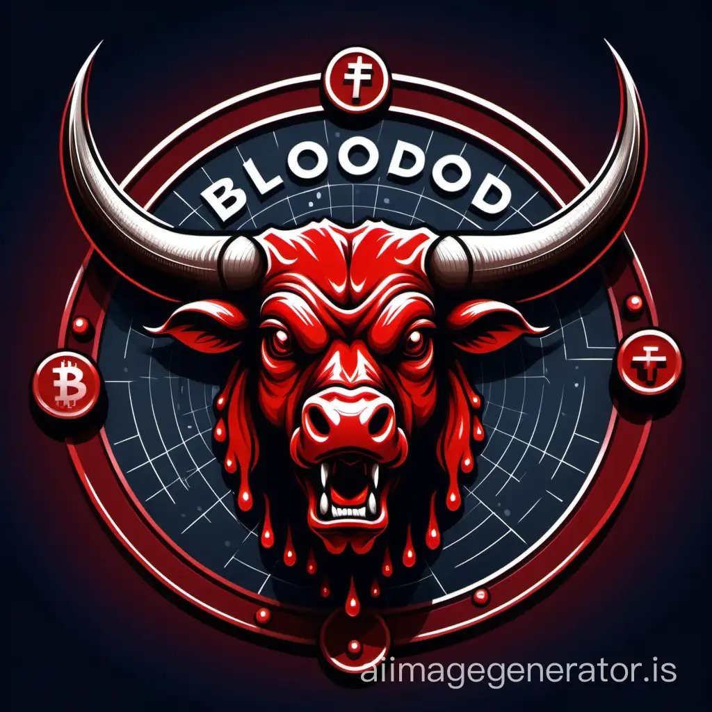 Draw a logo on the theme of cryptocurrencies and blood bull from the underworld in good quality Name of the company Blood Bulls
