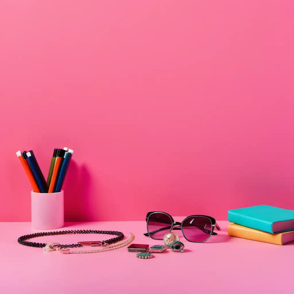 simple colorful woman accessories on pinkish desk