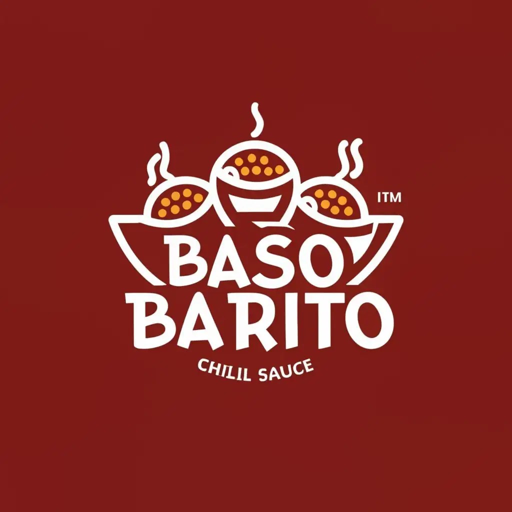 a logo design,with the text "Bakso Barito", main symbol:5 meatballs, bowl, noodles, chili sauce,Moderate,clear background