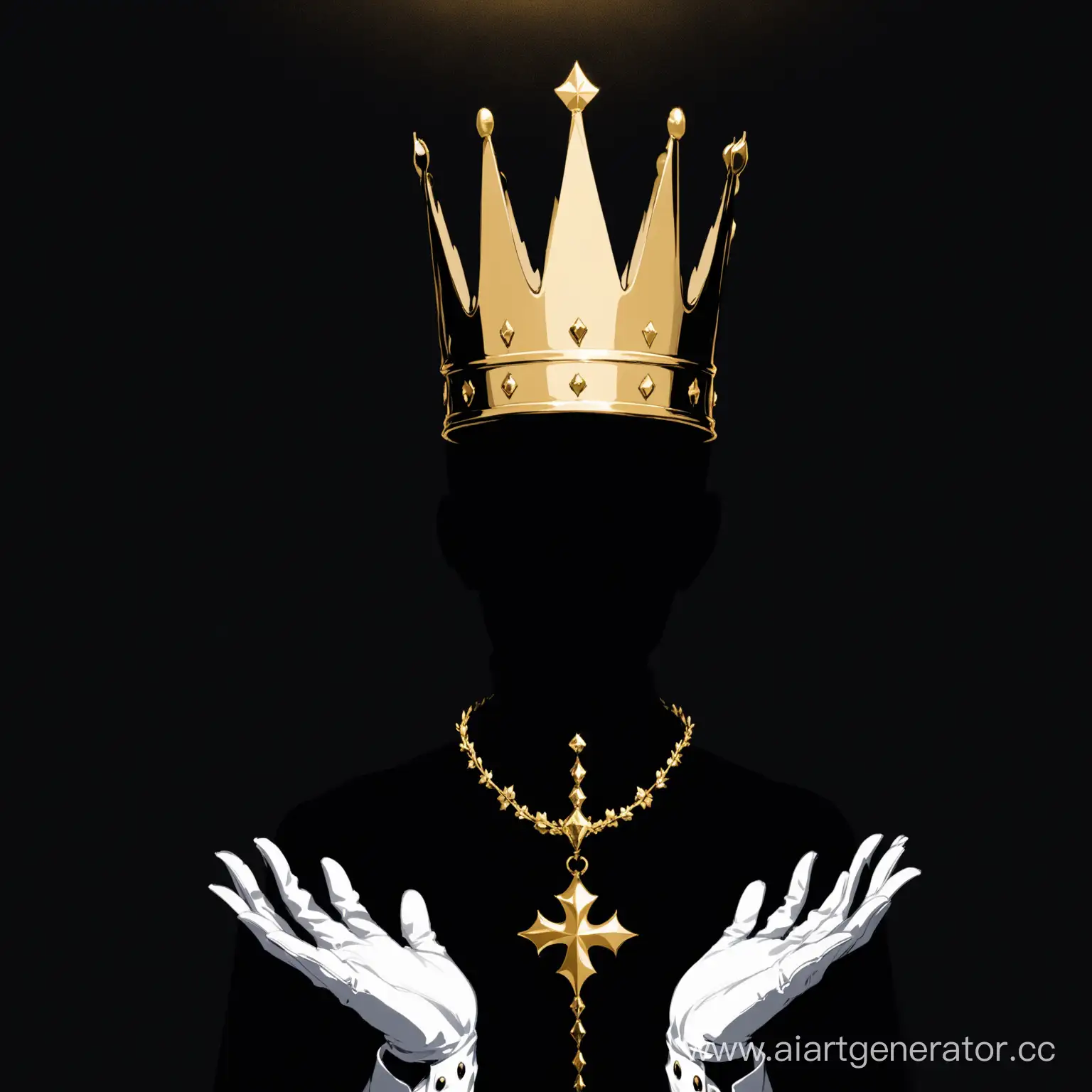 Mysterious-Figure-Wearing-Golden-Crown-and-White-Gloves-in-Shadow