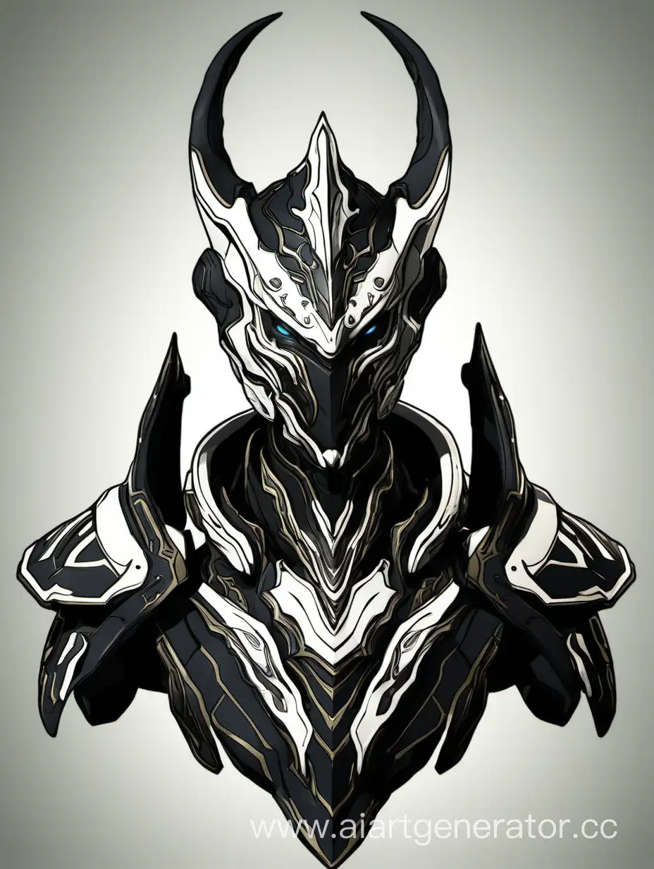 Warframe, Хрома Прайм, с шлемом в форме  драконьей головы наплечниками основной  цвет черный с белыми элементами в полный рост