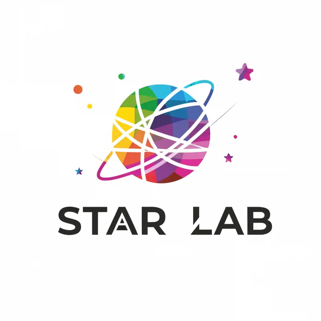 a logo design,with the text "Star Lab", main symbol:a logo design,with the text "Star Lab", main symbol:Star Laboratory, Planet rainbow colours,Moderate,clear background,Moderate,clear background