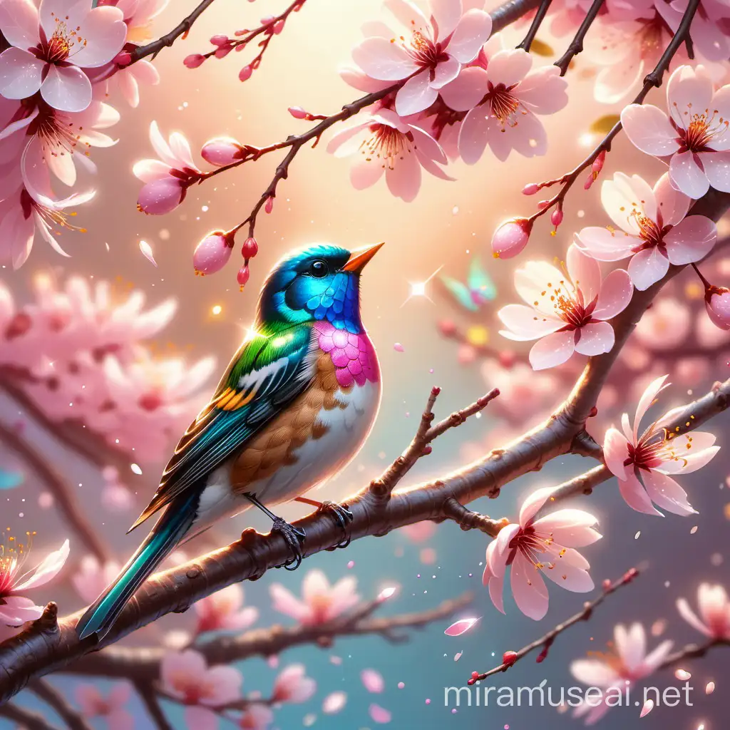Vibrant Songbird Serenading on Cherry Blossom Branch