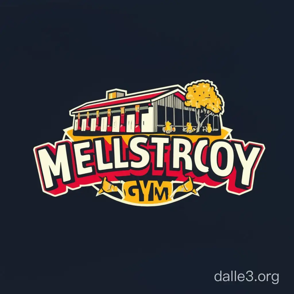 Название спортивного зала "MELLSTROY GYM" в стиле мультика