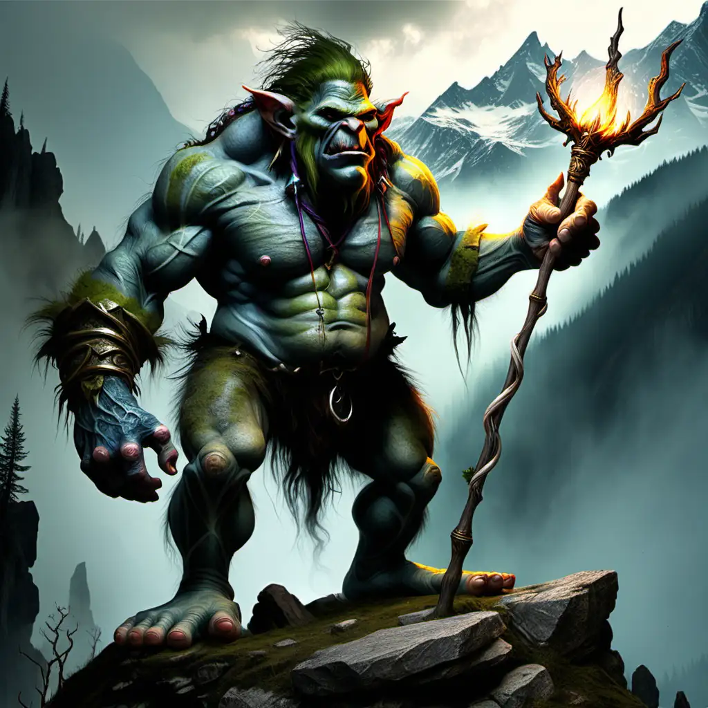 Mystical Mountain Troll Shaman Performing Enchanting Magic