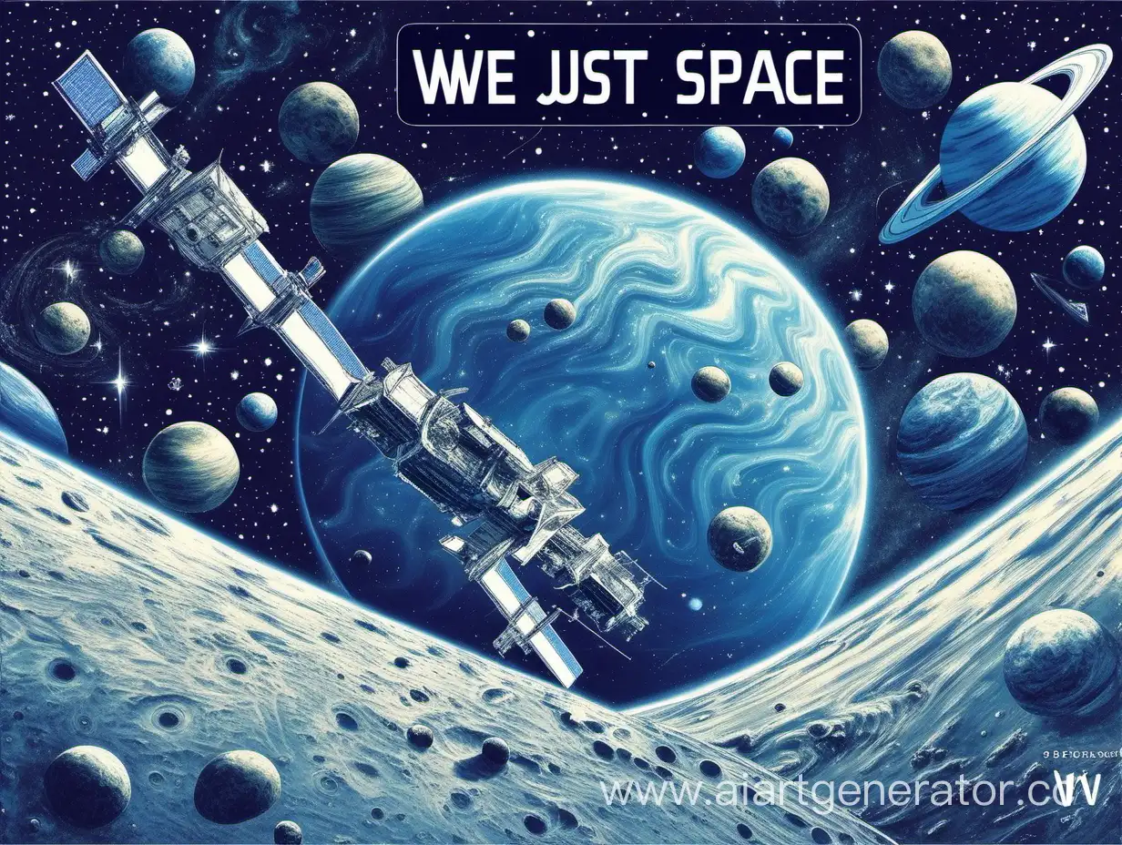 Обложка для группы вконтакте с космосом в голубых тонах и крупной надписью "мы просто космос" на русском языке