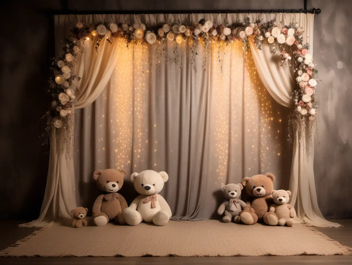 Enchanting Boho Teddy Bear Wonderland with Sparkling Backdrops