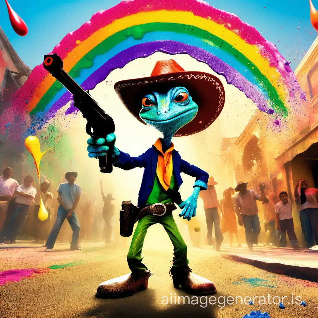 Charismatic Cowboy Rango Celebrates Holi with Colorful Water Gun Fun ...