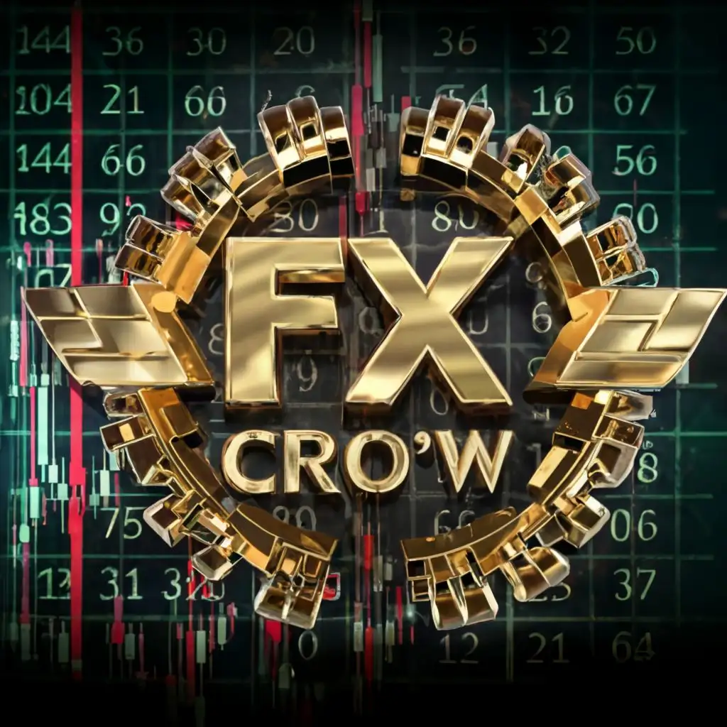 logo, On forex chart trade futuristic golden  ads, with the text "Fx crow golden logo on gold an black  forex chart", typography