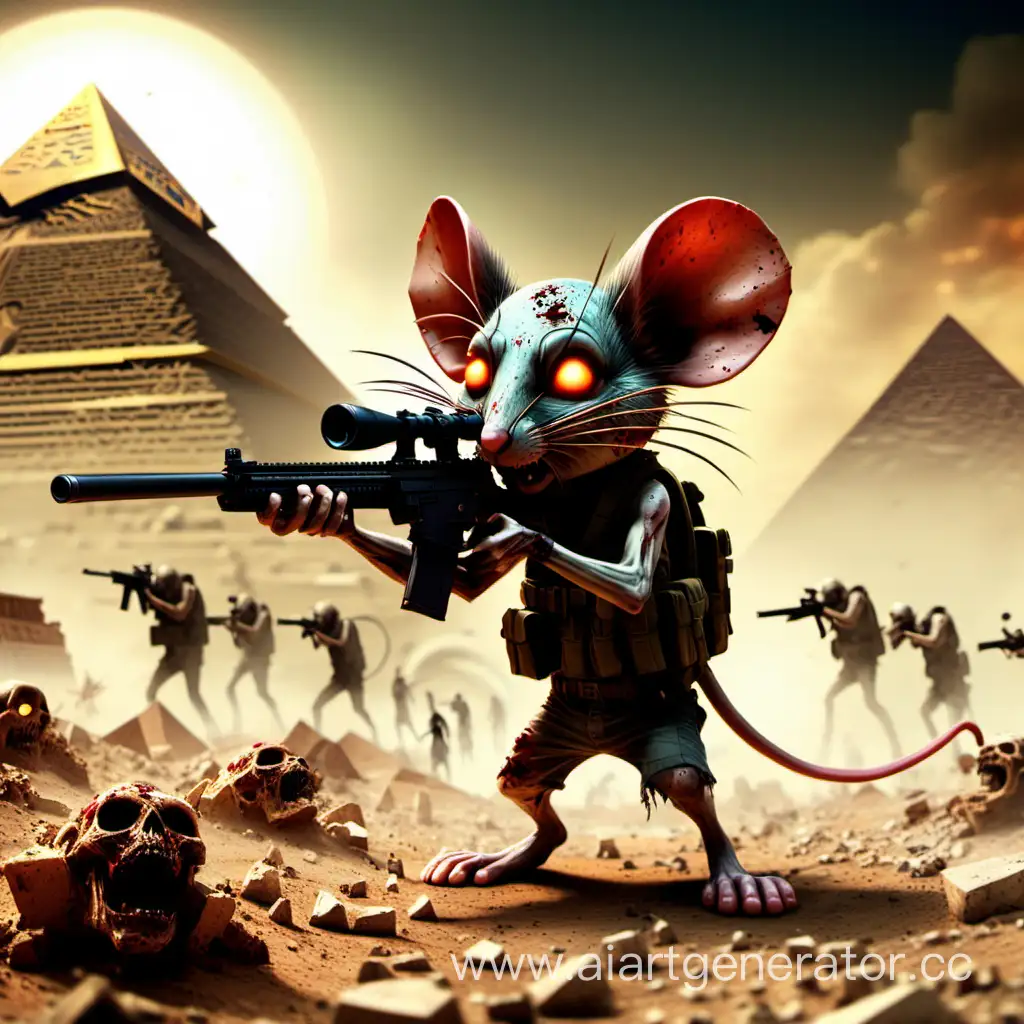 Мышка снайпер стреляет по зомби вокруг апокалипсис и египетские пирамиды
