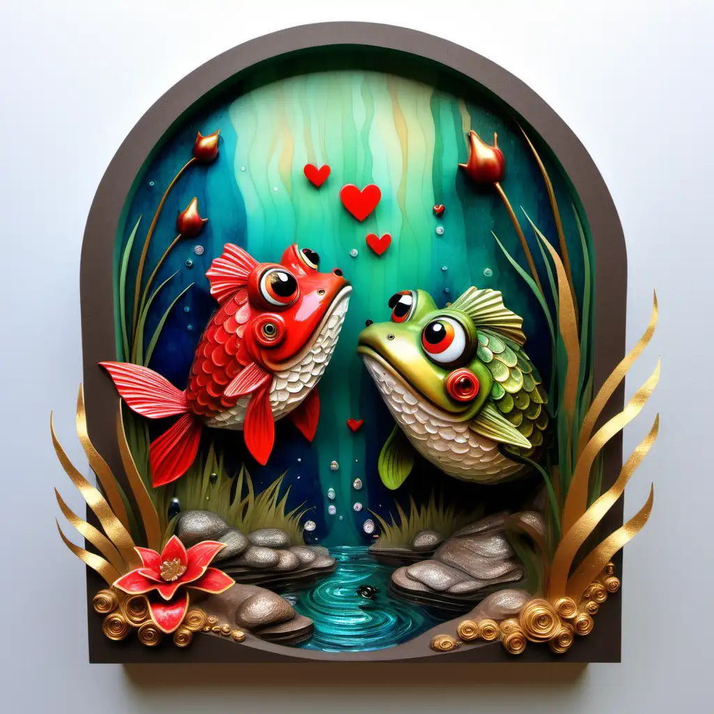 Enchanting Love Story of Finn the Fish and Freya the Frog in 3D Textured Fairytale Illustration