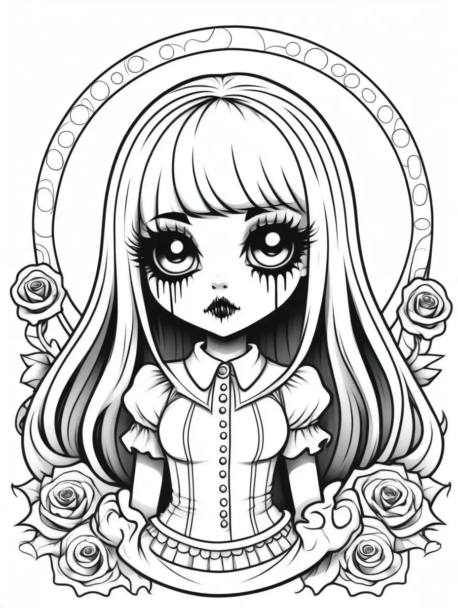 Pastel Goth Cartoon Coloring Book Outline Art for Kids