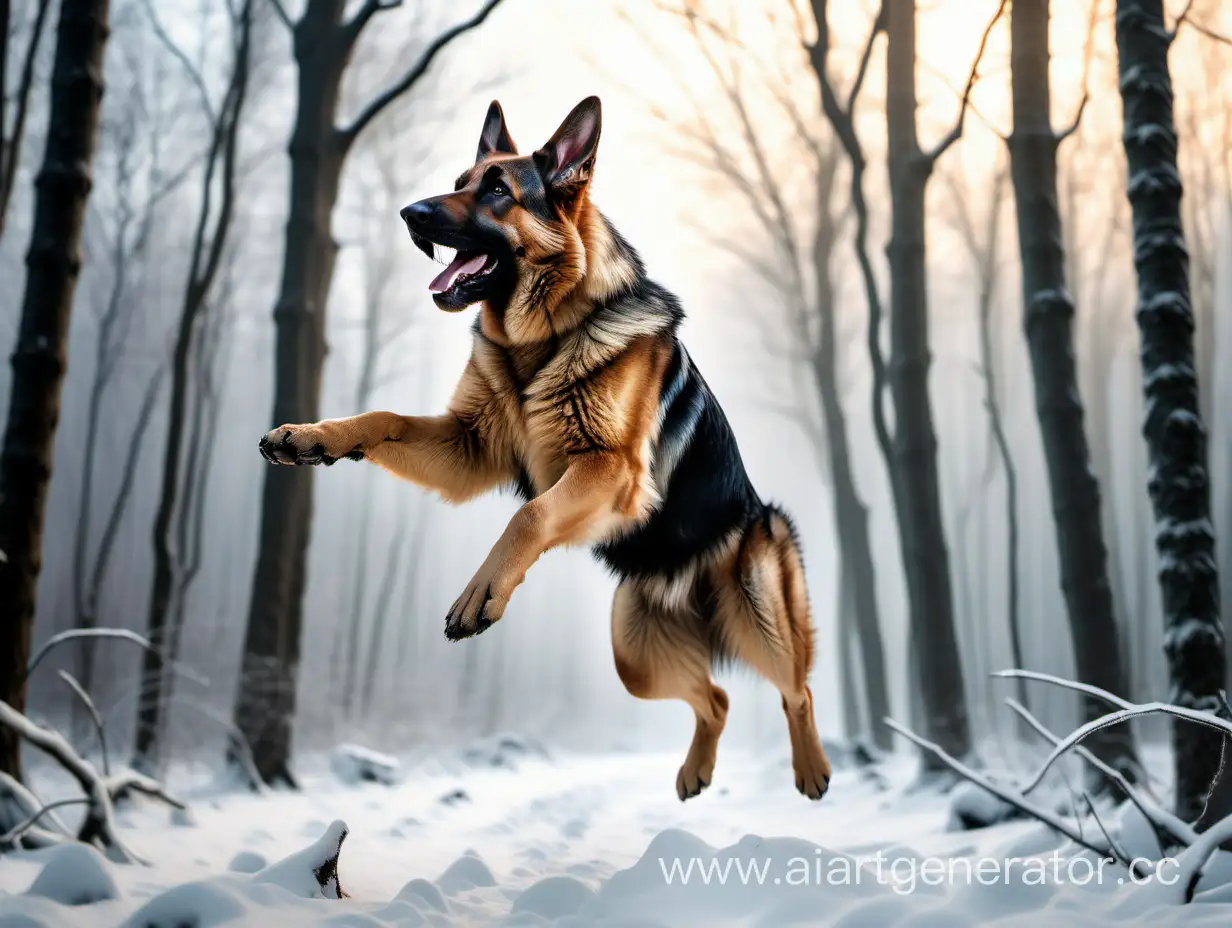 Majestic-German-Shepherd-Leaping-in-Enchanted-Winter-Forest