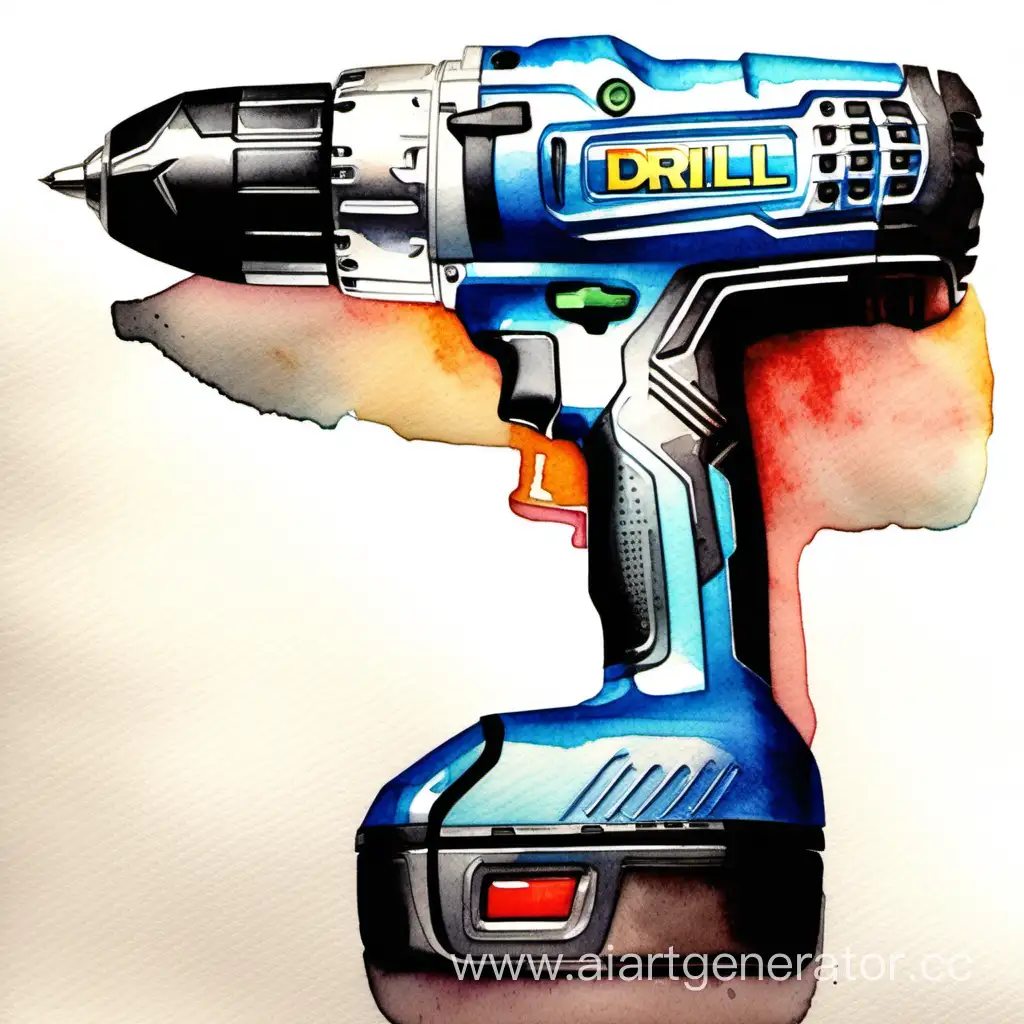 Vibrant-Watercolor-Illustration-of-a-Cordless-Drill-in-Action