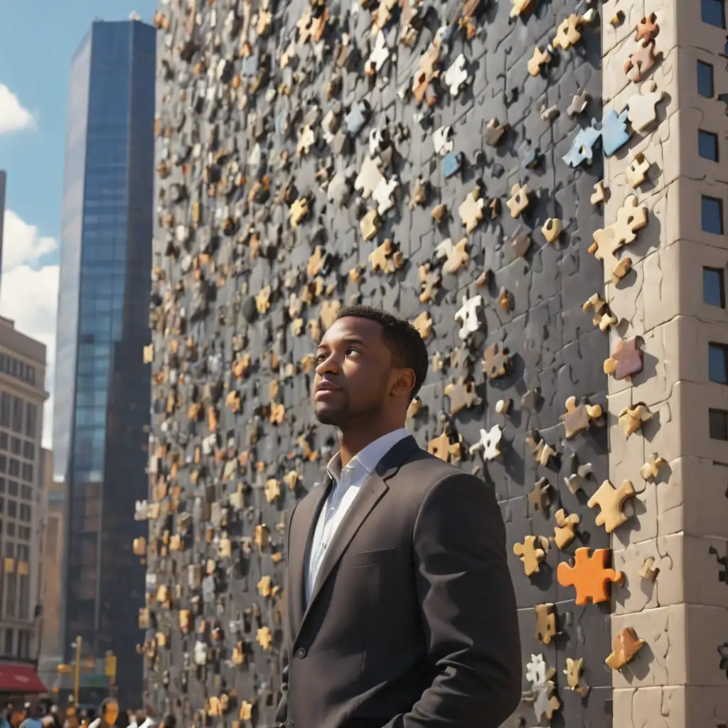 Ambitious Black Man Contemplating Career Options Amid Urban Bustle
