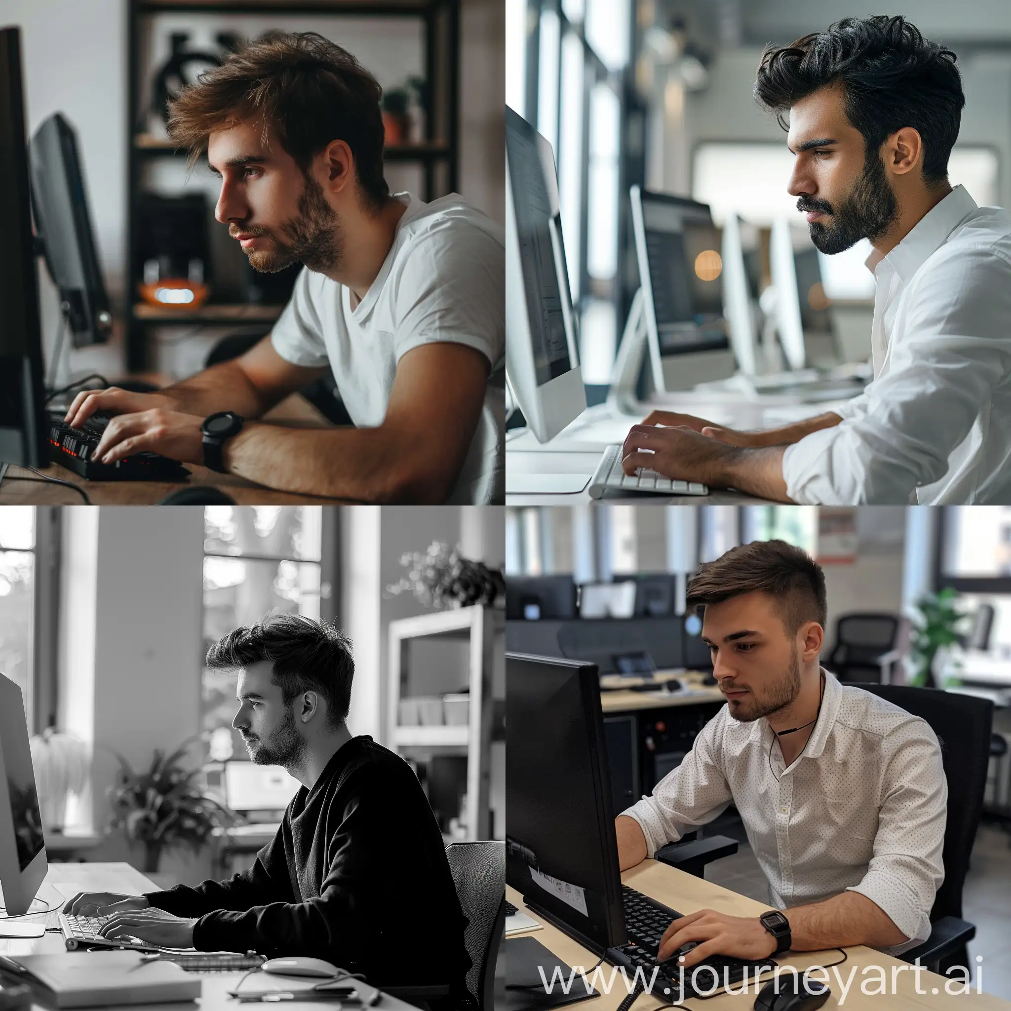 Modern-Man-Working-at-Computer-Realistic-Photo-in-Contemporary-Style