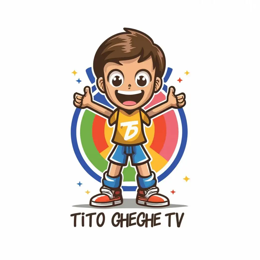 a logo design,with the text "Tito GHEGHE tv", main symbol:Happy teenage boy,Moderate,be used in Entertainment industry,clear background
