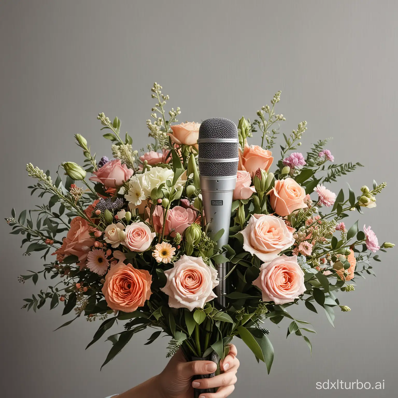 Floral-Serenade-Bouquet-Singing-with-Microphone