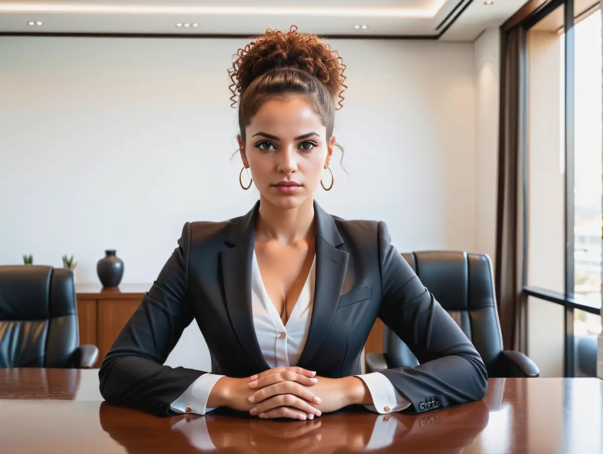 Female half Greek half African CEO in boardroom 