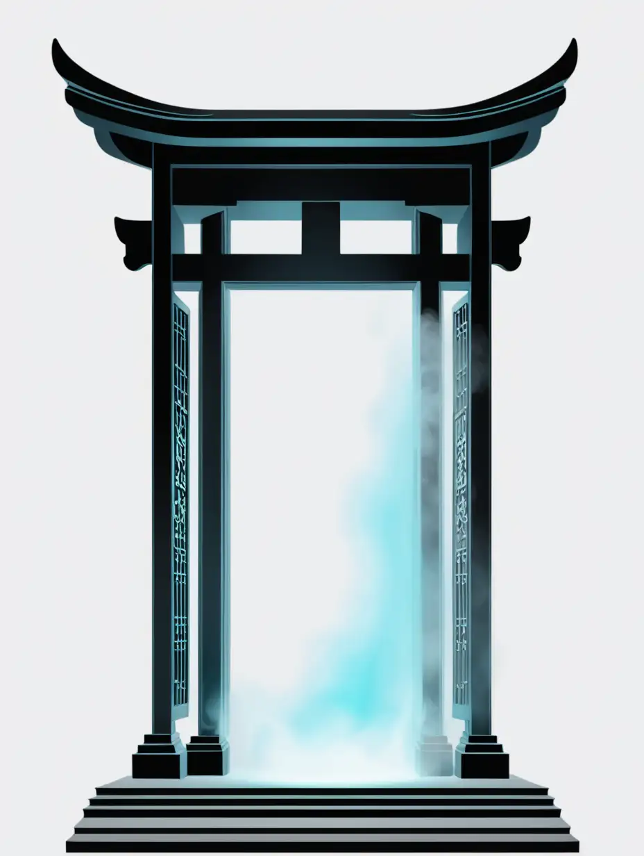 a magical glowing mist in a rectangular doorway in a wuxia sect. transparent background
