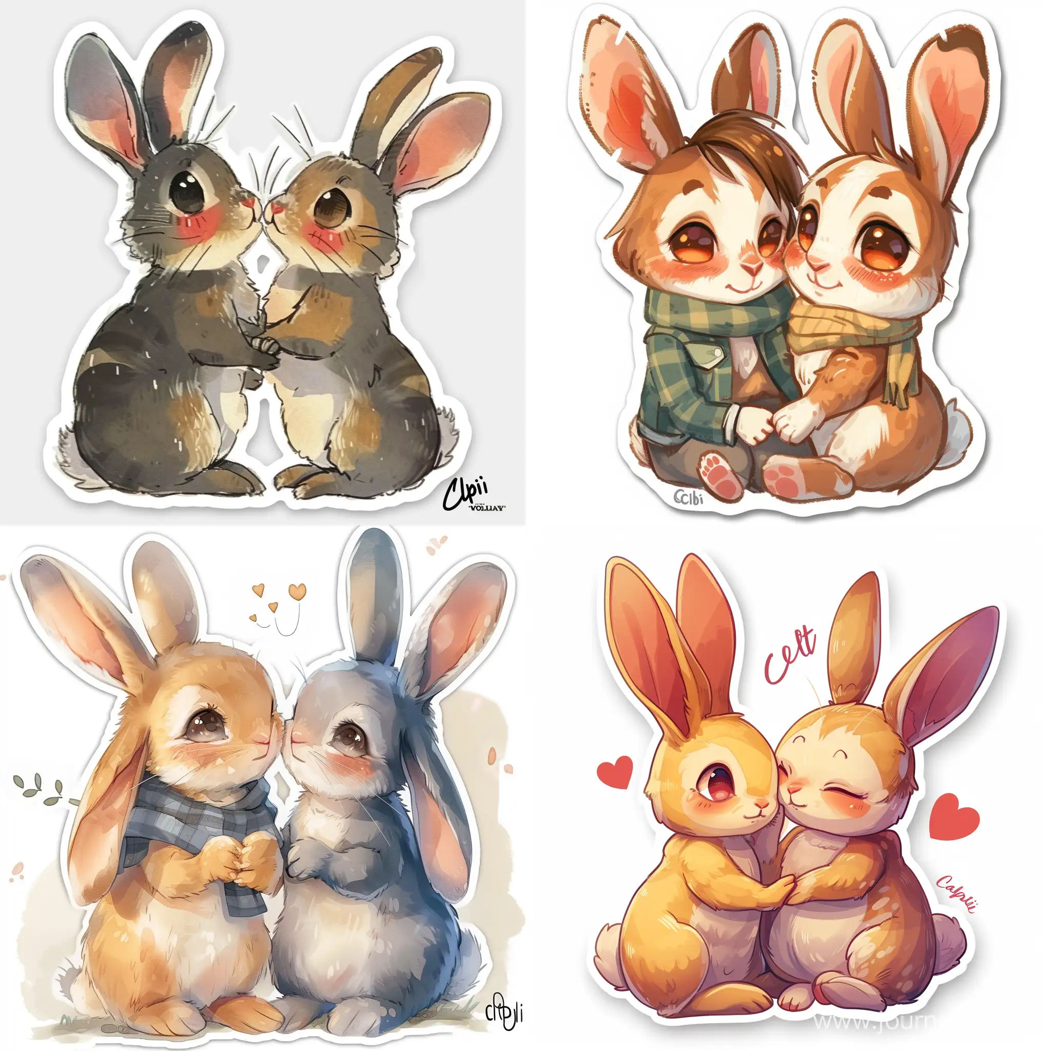 sticker, clibi, cute rabbit couple date