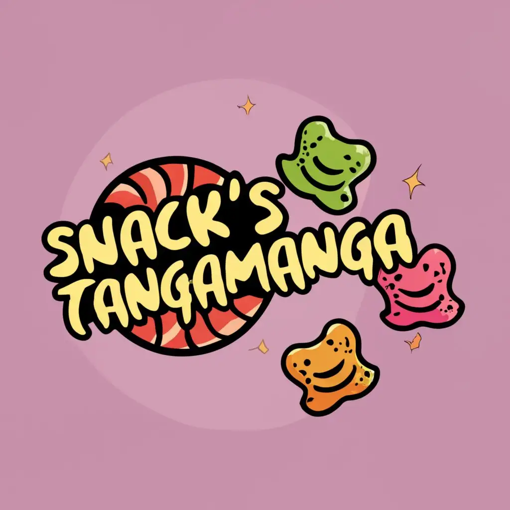logo, gummies, with the text "snack's tangamanga", typography