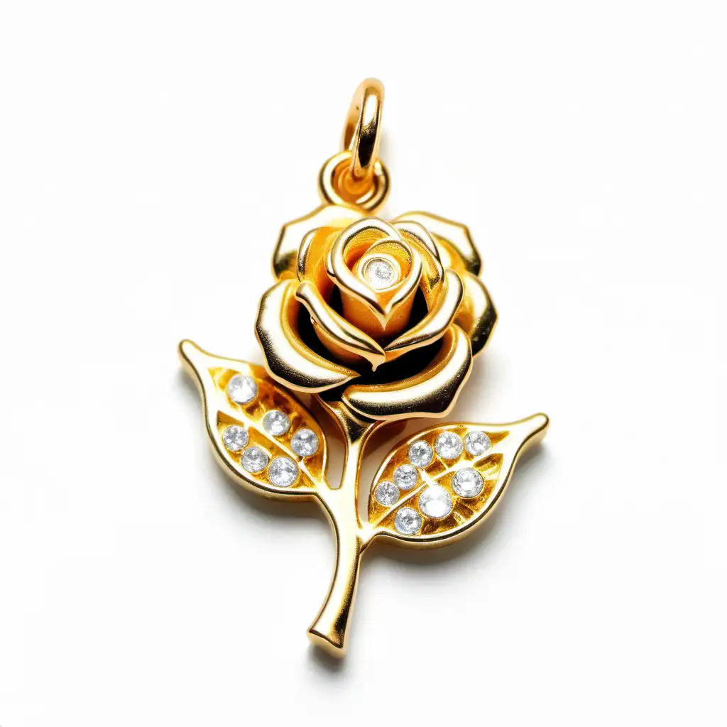 Exquisite Gold Rose Charm Pendant with Sparkling Rhinestones on a Clean White Background