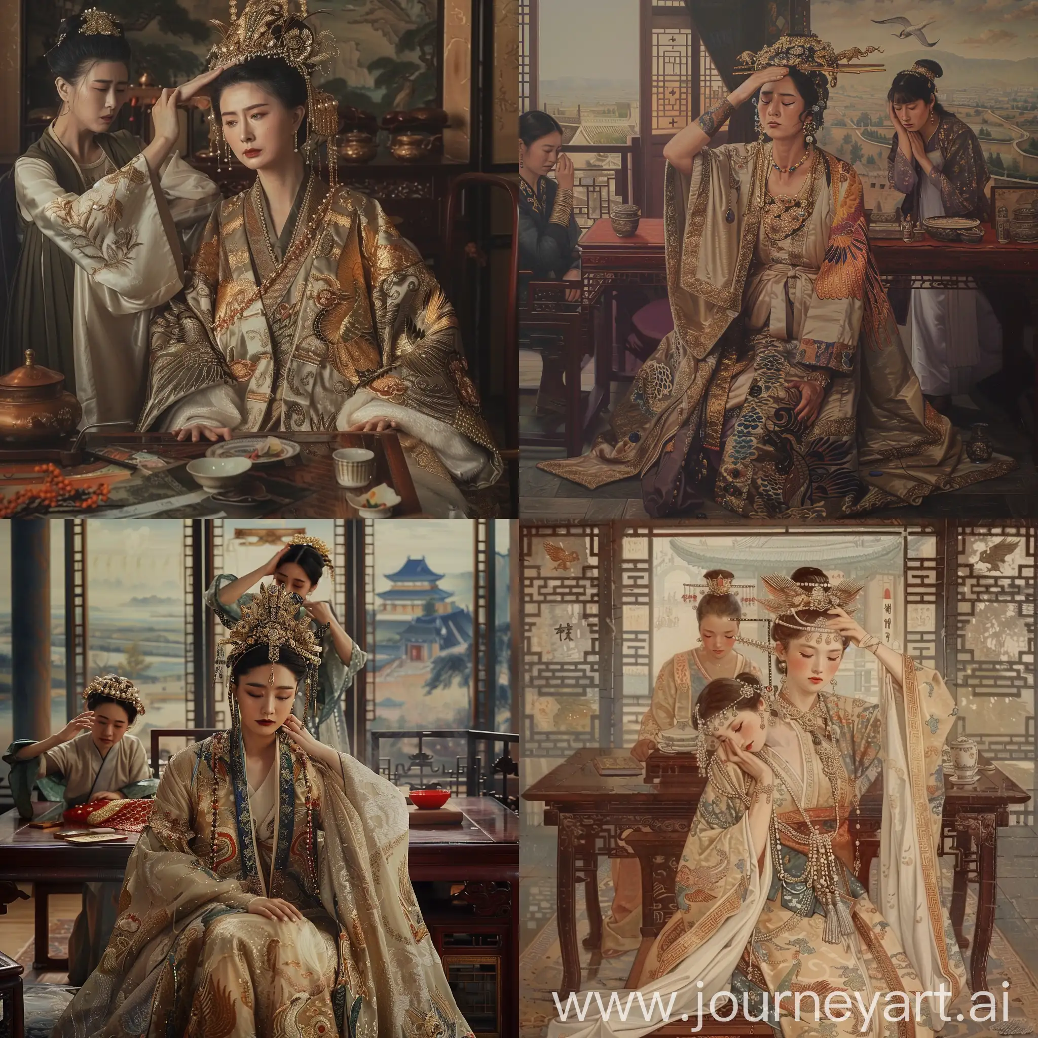 Empress-Wu-Zetians-Weariness-Luxurious-Hanfu-Scene-with-Natural-Light