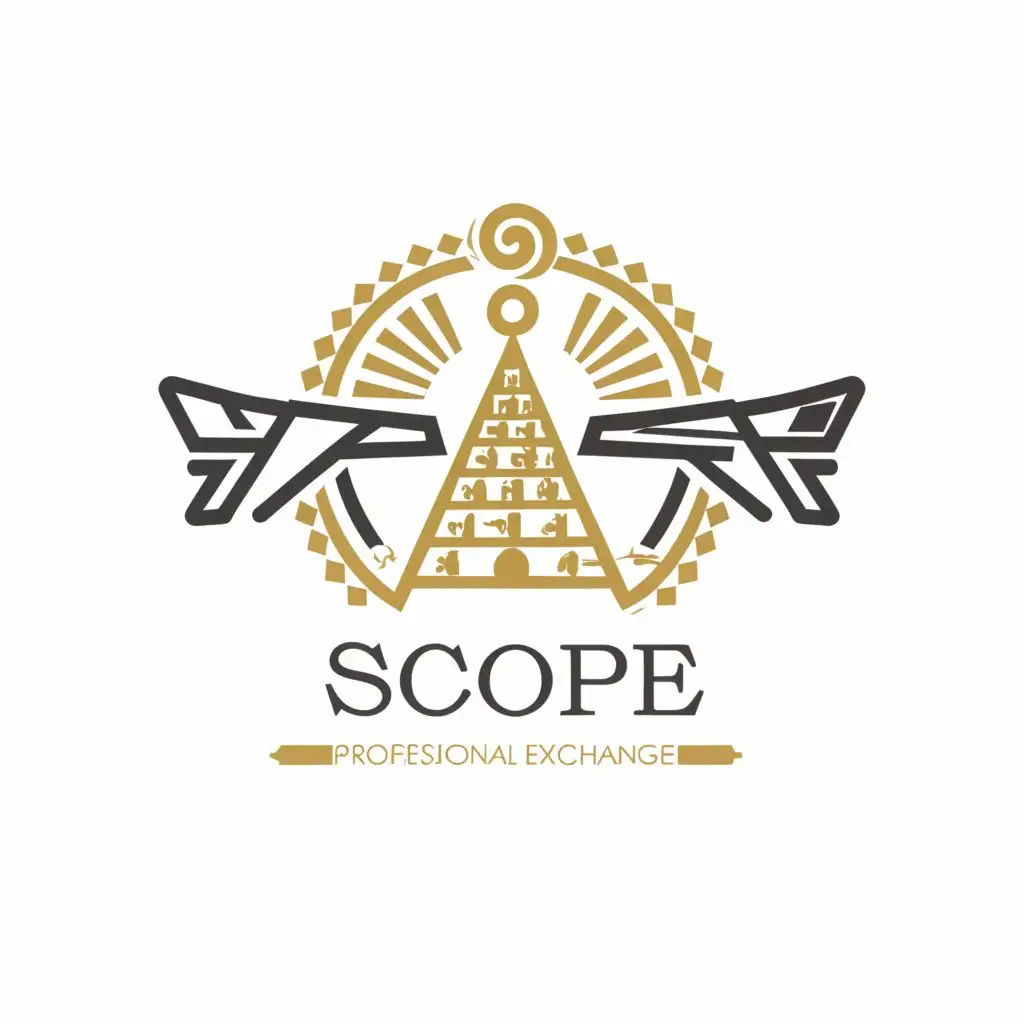 a logo design,with the text 'SCOPE' and subtext 'Professional Exchange', main symbol:Egyptian temples, traveling, planes, Moderate, be used in Travel industry, clear background