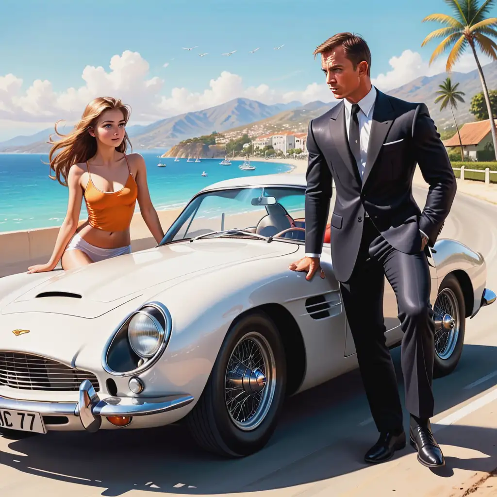 teenage James Bond saving a girl in a sports car 