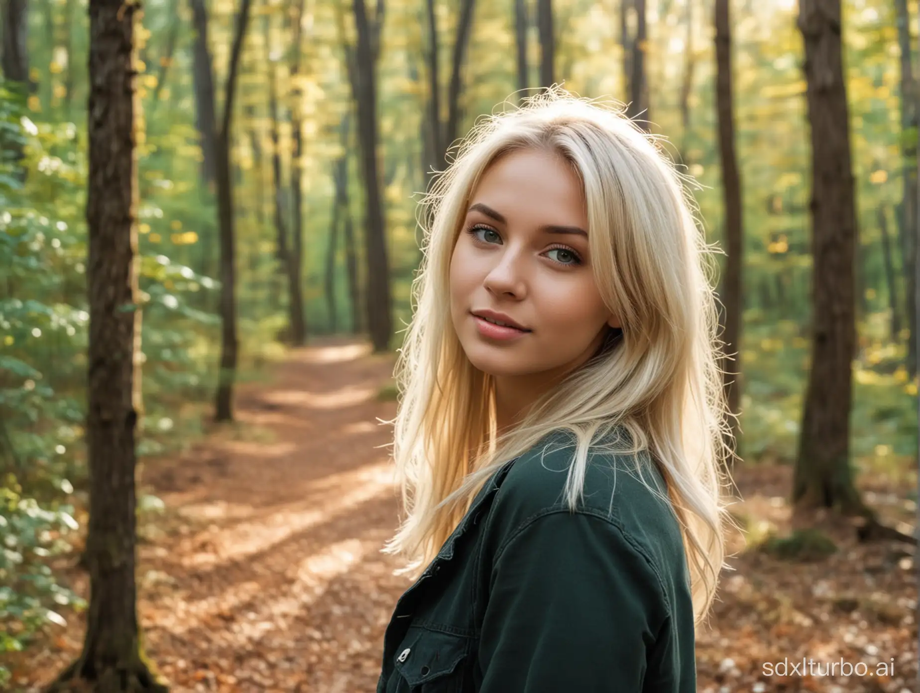 Pretty blonde girl in forest
