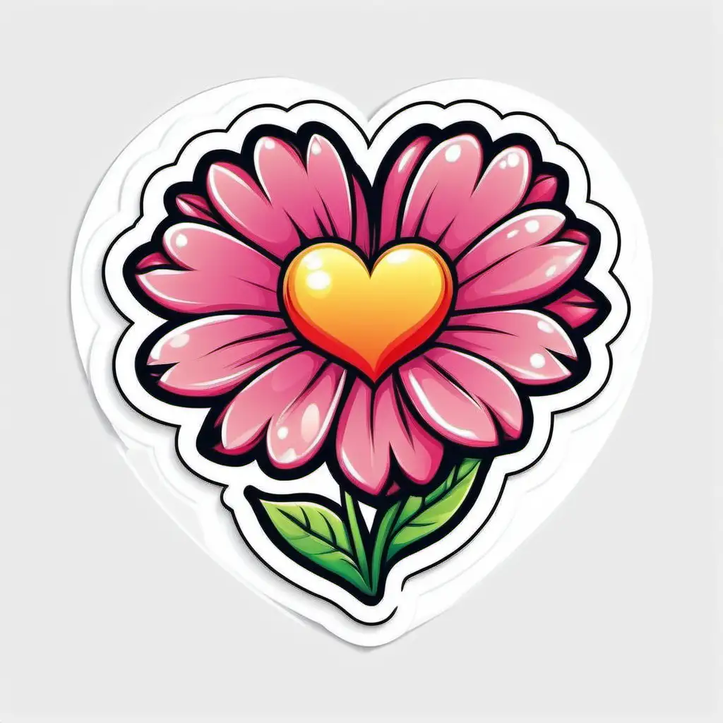 Whimsical Cartoon Sticker of HeartShaped Flowers on White Background