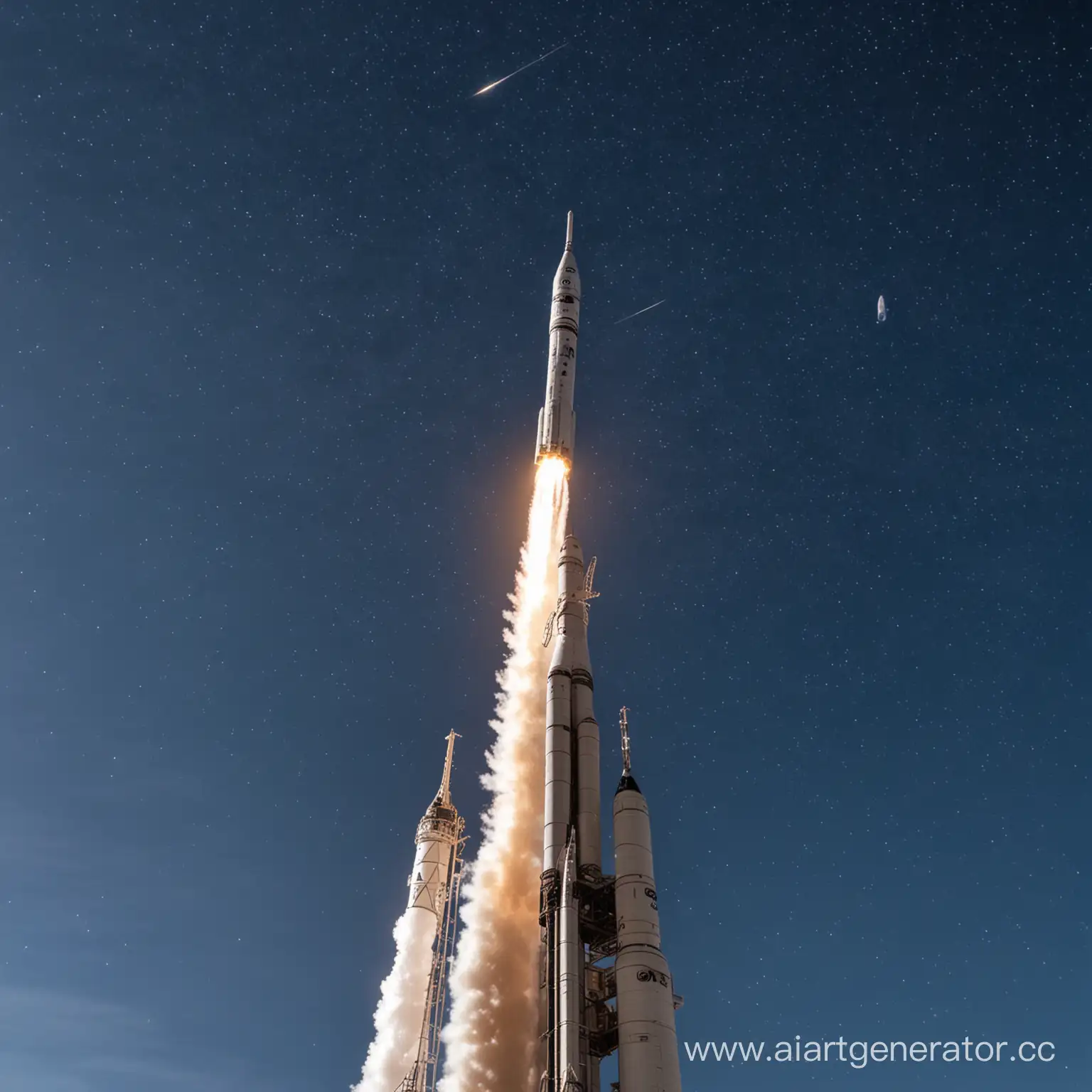 Rocket-Launching-from-Space-Station-under-Starlit-Blue-Sky