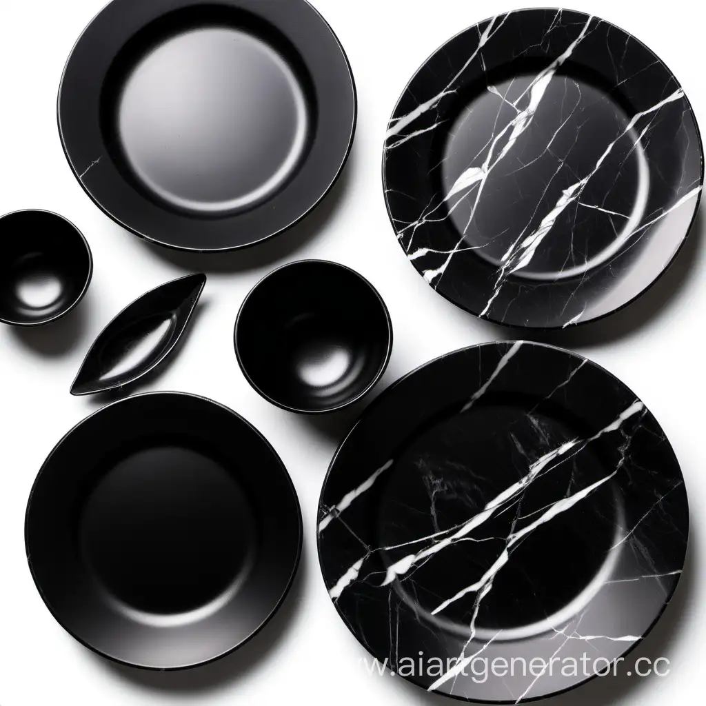 dishes made of black marble on a white background
