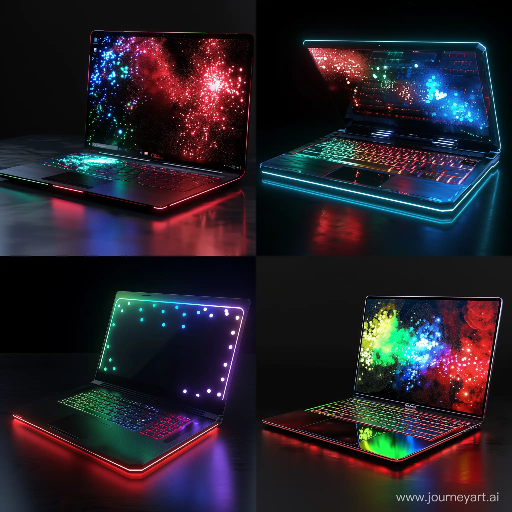Futuristic laptop, octane render, red LEDs, green LEDs, blue LEDs, OLEDs, quantum dots