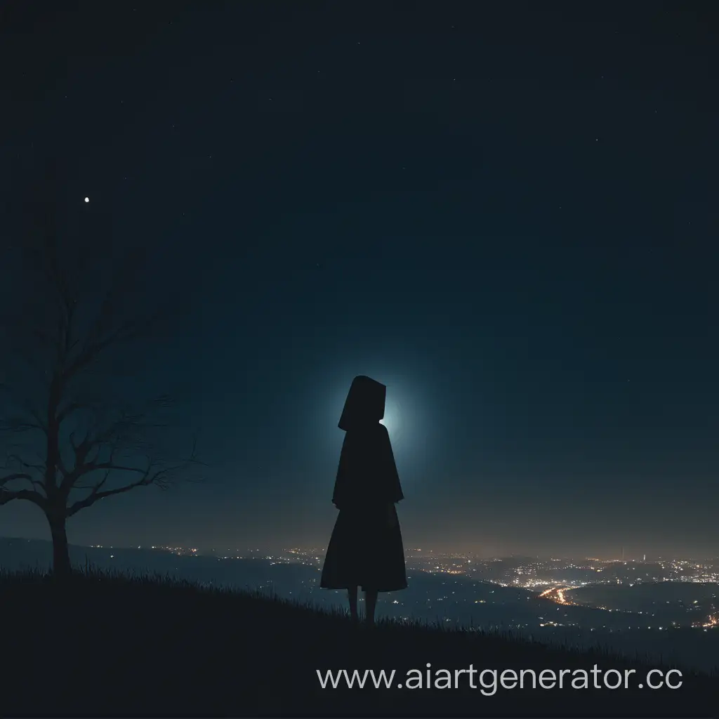 Mysterious-Girl-Standing-Alone-on-Moonlit-Hill