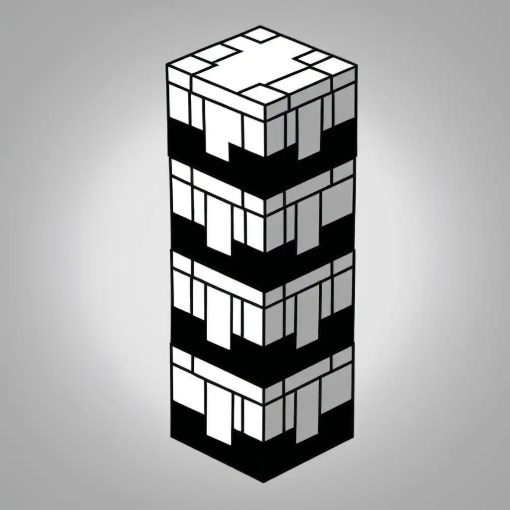 draw me a simple black and white minecraft stack of 8 blocks