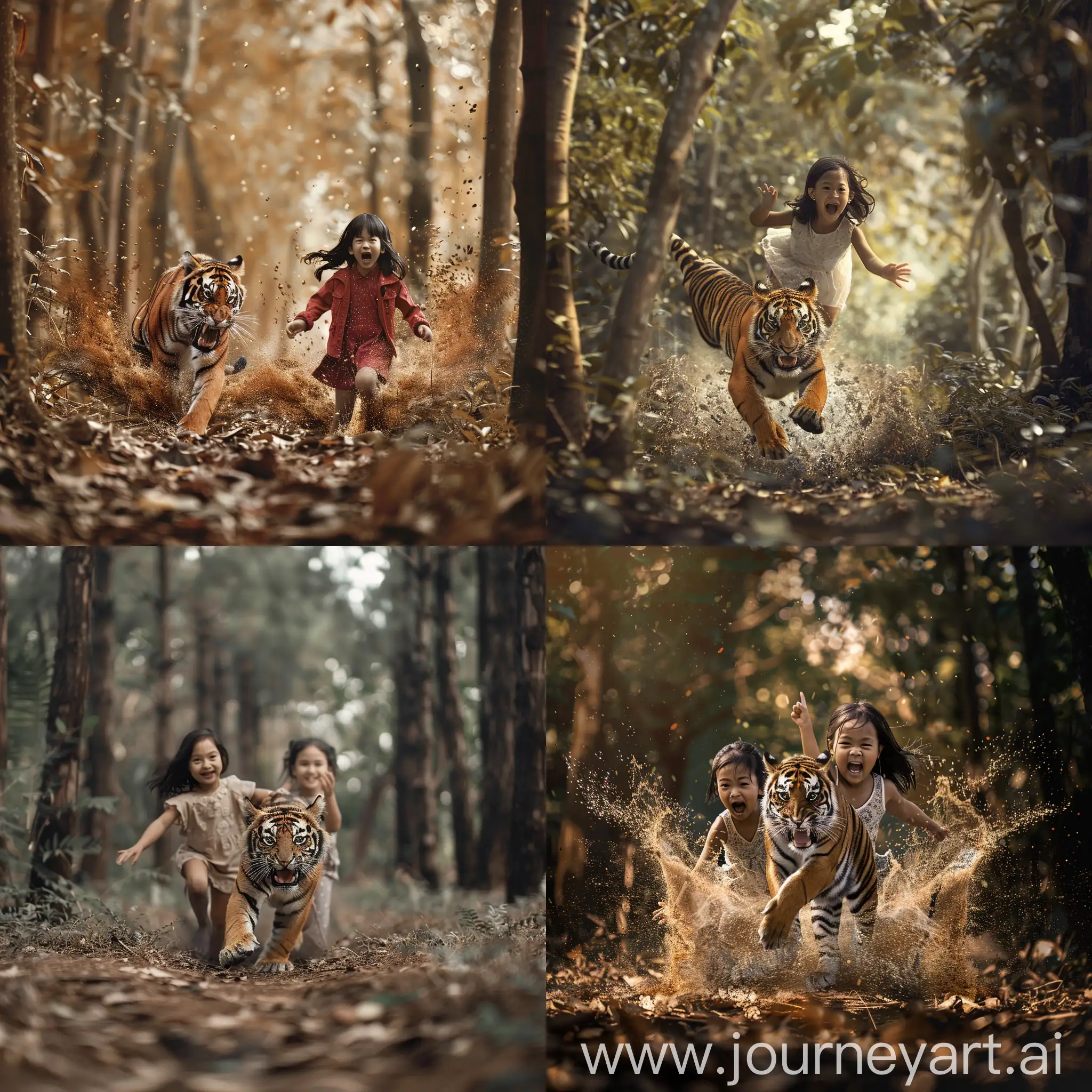 Fearful-Indonesian-Girls-Fleeing-Tiger-in-Dense-Forest-4D-Realistic-Photography