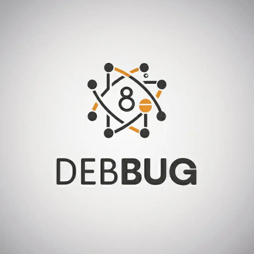 a logo design,with the text "Debug", main symbol:atom,Minimalistic,be used in Technology industry,clear background
