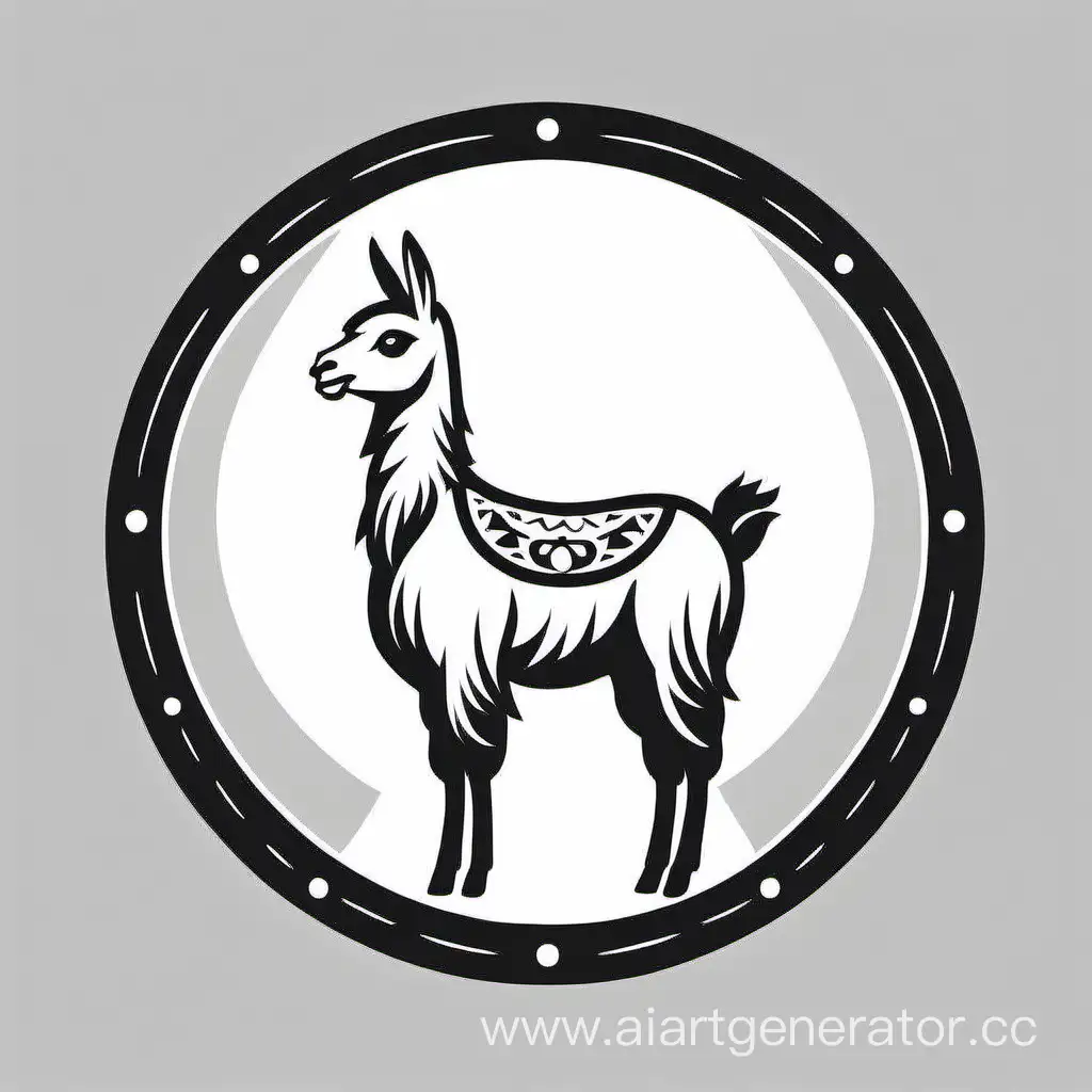 Простой логотип лама в центре круга в черно-белом стиле.