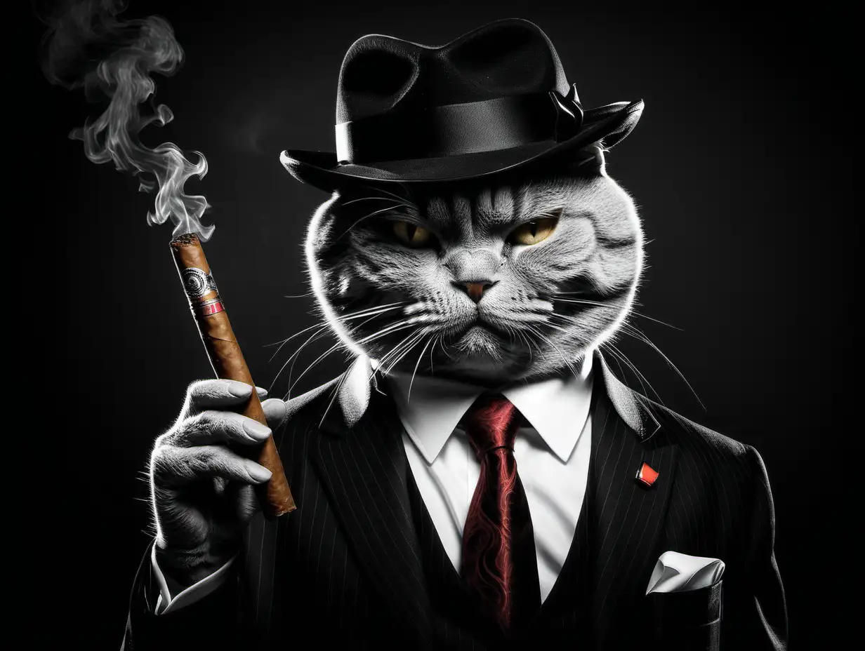Sophisticated Mafia Cat Puffing a Cigar