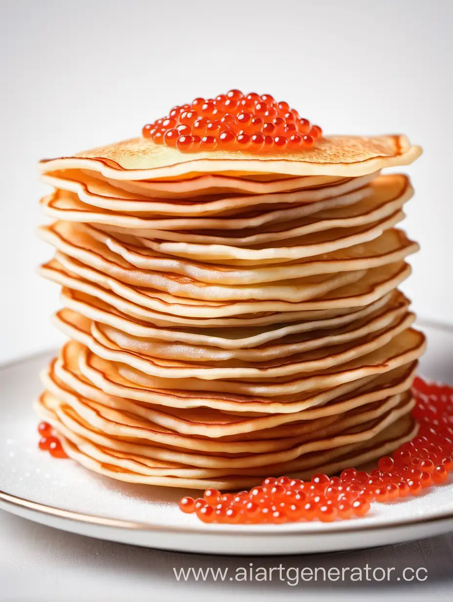 Russianstyle-Pancakes-with-Red-Caviar-on-Light-Background