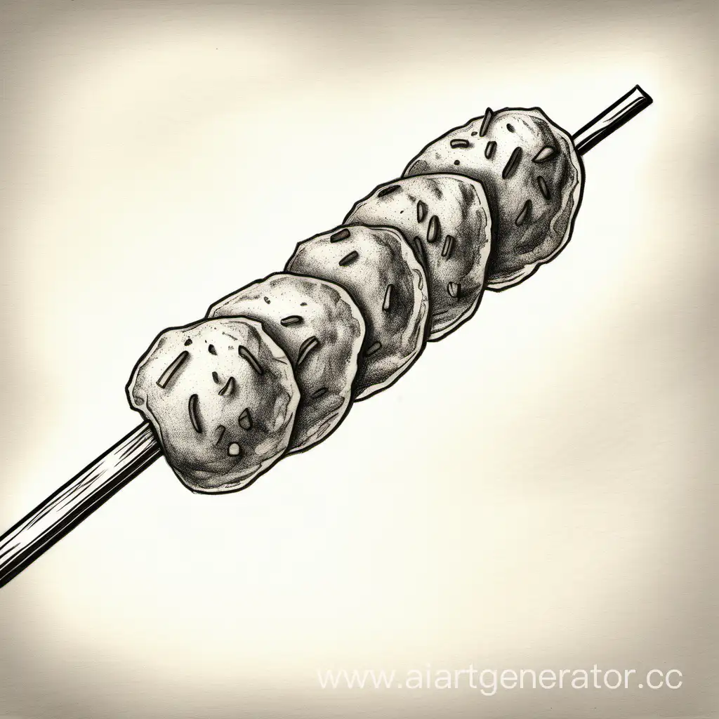 Жаренный Картофель на палочке, рисунок карандашом, вид с боку