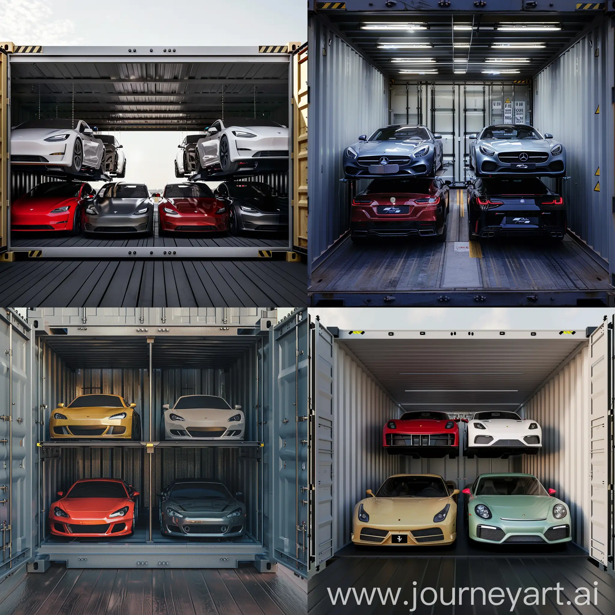 Four-Cars-Loaded-in-Container-Transportation-Scene